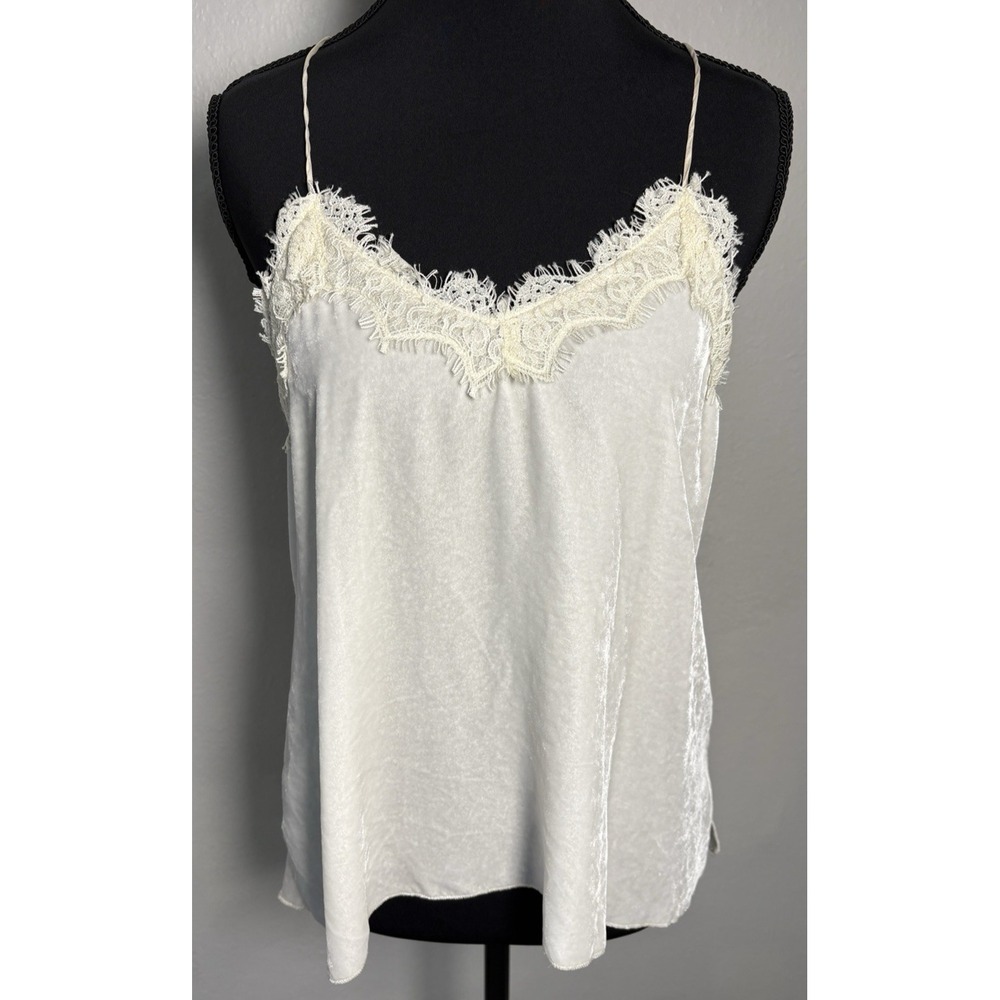 Johnny Was Ivory Silk Velvet Lace Trim Cami Top Luxe Romantic Boho Dainty Fairy